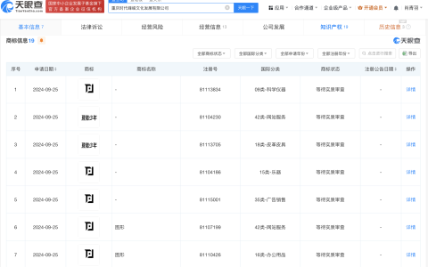 时代峰峻申请登陆少年商标