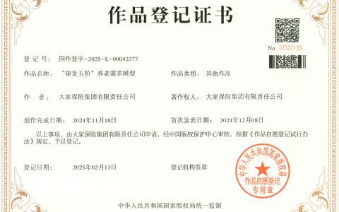 大家保险获得“银发五阶”养老需求模型著作权登记证书