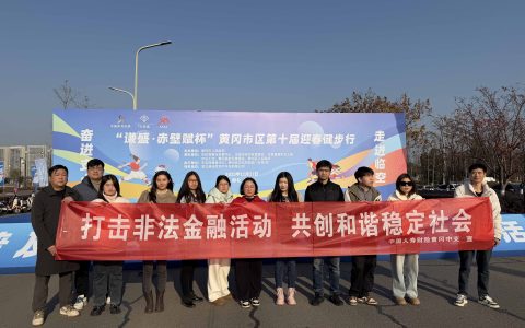 黄冈中心支公司组织参加赤壁杯迎春健步行暨防范非法金融宣传活动